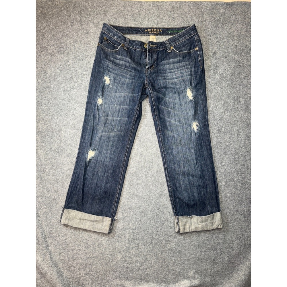 Arizona Boyfriend Jeans Womens 9 Blue Stretch Medium Wash Distressed